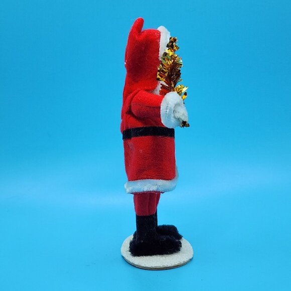 1950s Santa Claus Figure Celluloid Face Felt Suit Tinsel Bottle Brush Tree Japan - Picture 6 of 9